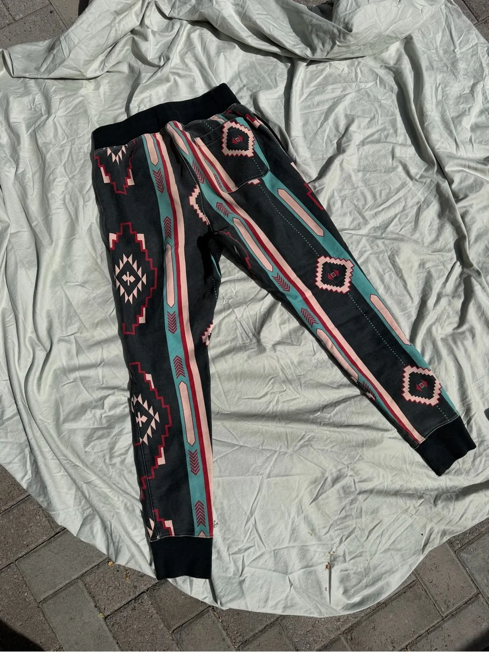 Champion Black Joggers with Teal and Burgundy Aztec Print